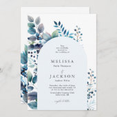 Invitation Aquarelle Bleu branches et baies Mariage Invi (Devant / Derrière)