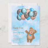 Invitation Aquarelle Bleu Brown Ballons Baby shower d'ours (Devant)