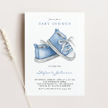 Invitation Aquarelle Bleu Chaussures bébé C'est un Baby showe<br><div class="desc">Invités Invitations à votre événement avec cette invitation baby shower personnalisable. Il présente l'aquarelle d'une adorable crotte bleue. Personnalisez cette invitation baby shower en ajoutant vos détails. Cette invitation de baby shower bleu est parfaite pour C'est un baby shower garçon.</div>