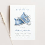 Invitation Aquarelle Bleu Chaussures Bébé C'est un petit bébé<br><div class="desc">Invités Invitations à votre événement avec cette invitation personnalisée pour le brunch pour bébé. Il présente l'aquarelle d'une adorable crotte bleue. Personnalisez cette invitation baby shower en ajoutant vos détails. Cette invitation de brunch pour bébé bleu est parfaite pour C'est un baby shower garçon.</div>