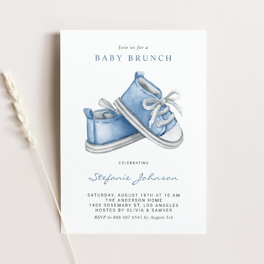 Invitation Aquarelle Bleu Chaussures Bébé C'est un petit bébé