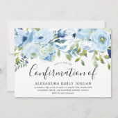 Invitation Aquarelle bleu ciel Confirmation florale (Devant)