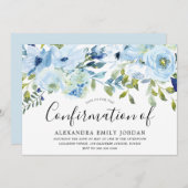 Invitation Aquarelle bleu ciel Confirmation florale (Devant / Derrière)