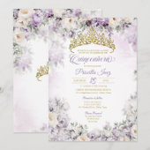 Invitation Aquarelle bleu clair et or Quinceañera (Devant / Derrière)