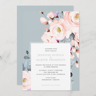 Invitation Aquarelle bleu clair et poussiéreuse Mariage flora