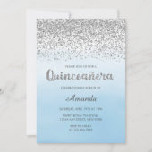 Invitation Aquarelle Bleu clair et Silver Glam Quinceañera (Devant)
