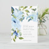 Invitation Aquarelle bleu clair Fête des mariées à fleurs flo (Debout devant)