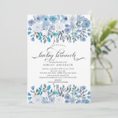 Invitation Aquarelle bleu clair Floral Baby Brunch (Debout devant)