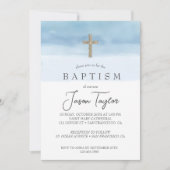 Invitation Aquarelle Bleu clair garçon Baptême (Devant)