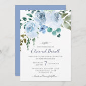 Invitation Aquarelle bleu clair Mariage floral I (Devant / Derrière)