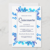 Invitation Aquarelle bleu clair moderne Quinceanera (Devant)