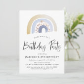 Invitation Aquarelle bleu clair Rainbow fête d'anniversaire (Debout devant)