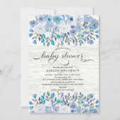 Invitation Aquarelle bleu clair rustique Baby shower Floral (Devant)