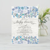 Invitation Aquarelle bleu clair rustique Baby shower Floral (Debout devant)
