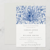 Invitation Aquarelle bleu classique Peacock Couples Douche (Devant / Derrière)