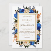 Invitation Aquarelle bleu Cobalt Floral Mariage élégant (Devant)