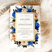 Invitation Aquarelle bleu Cobalt Floral Mariage élégant