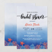 Invitation Aquarelle Bleu Corail Starfish Fête des mariées oc (Devant / Derrière)