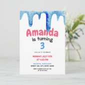 Invitation Aquarelle Bleu Crème de glace Drithday (Debout devant)