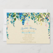 Invitation Aquarelle bleu crème Fête des mariées fleurs flora (Devant)