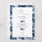 Invitation Aquarelle bleu de la marine florale Shh Surprise A (Devant)