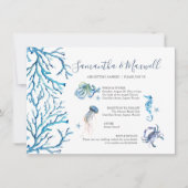Invitation Aquarelle bleu de mariage sur la plage illustrée (Devant)