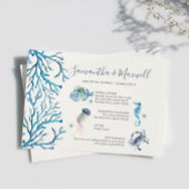 Invitation Aquarelle bleu de mariage sur la plage illustrée