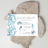 Invitation Aquarelle bleu de mariage sur la plage illustrée