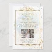 Invitation Aquarelle bleu Denim Anniversaire Age Photo Cadre (Devant)
