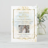 Invitation Aquarelle bleu Denim Anniversaire Age Photo Cadre (Debout devant)