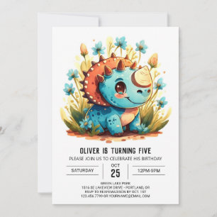 Invitation Aquarelle bleu Dinosaur Garçon Anniversaire