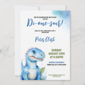 Invitation Aquarelle Bleu Dinosaure Bébé Garçon 1er anniversa (Devant)