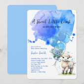 Invitation Aquarelle bleu doux Baby shower d'agneau (Devant / Derrière)