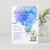 Invitation Aquarelle bleu doux Baby shower d'agneau (Debout devant)