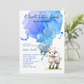 Invitation Aquarelle bleu doux Baby shower d'agneau (Debout devant)
