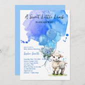 Invitation Aquarelle bleu doux Baby shower d'agneau (Devant / Derrière)