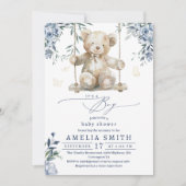 Invitation Aquarelle bleu doux Baby shower garçon en peluche (Devant)