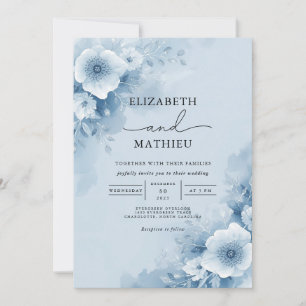 Invitation Aquarelle bleu doux Mariage