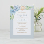 Invitation Aquarelle bleu doux Mariage floral esquissé (Debout devant)
