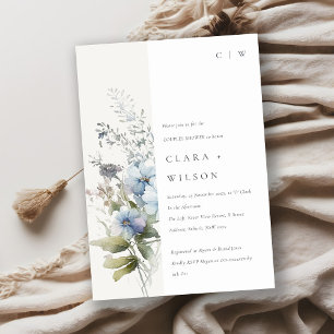 Invitation Aquarelle bleu Dusky Cottage Flora Couples Douche
