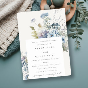 Invitation Aquarelle bleu Dusky Cottage Flora Couples Douche