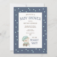 Aquarelle bleu Dusty Baby shower Ours de bois