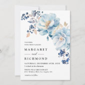 Invitation Aquarelle bleu Dusty Berry Floral Mariage d'hiver (Devant)