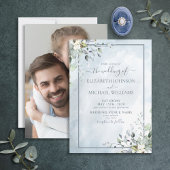 Invitation Aquarelle bleu Dusty Botanical Greenery