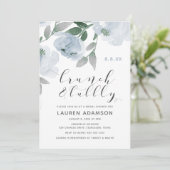 Invitation Aquarelle bleu Dusty Brunch nuptiale Bubbly Douche (Debout devant)