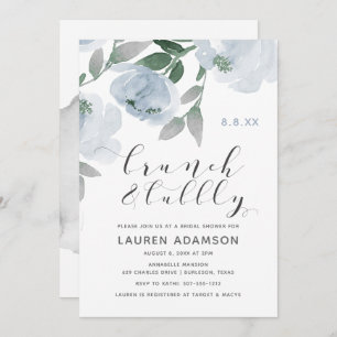 Invitation Aquarelle bleu Dusty Brunch nuptiale Bubbly Douche