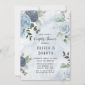 Invitation Aquarelle bleu Dusty Couples Floraux Rustiques Dou (Devant)