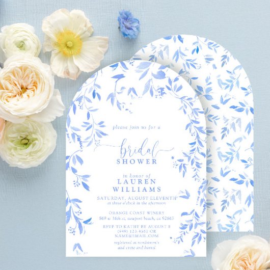Invitation Aquarelle bleu Dusty Fête des mariées de script Fl