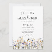 Invitation Aquarelle bleu Dusty Fleurs sauvages Mariage éléga (Devant)