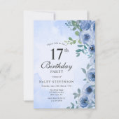 Invitation Aquarelle bleu Dusty Floral Chic 17e anniversaire (Devant)